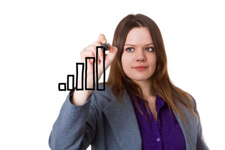 Young woman drawing bar chart on a glass panel - isolatedの写真素材