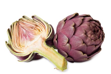 Fresh sliced artichokes  isolated on white backgroundの写真素材