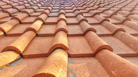 A captivating close-up showcasing the intricate texture of a brick roof, a testament to timeless architectural craftsmanshipの写真素材