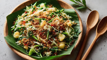 Thai spicy stir-fried kale salad with minced pork, Thai foodの素材