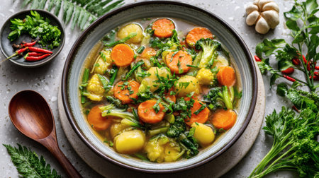 Vegetable soup with cauliflower, carrot, potato and parsleyの素材