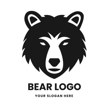 Bear logo vector template emblem symbol. Head icon design isolated on a white background. Modern black and white illustration. Simple minimalistic silhouette design for logo, tattoo, and t-shirt printのイラスト素材