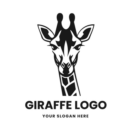 Giraffe logo vector template emblem symbol. Head icon design isolated on a white background. Modern black and white illustration. Simple minimalistic silhouette design for logo, tattoo, and t-shirt printのイラスト素材