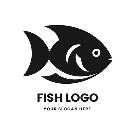 Fish logo vector template emblem symbol. Head icon design isolated on a white background. Modern black and white illustration. Simple minimalistic silhouette design for logo, tattoo, and t-shirt printのイラスト素材