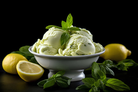 Lemon Ice Cream Spheres on a Noir Canvasの素材