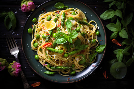 Vibrant Pasta Primavera Bursting with Spring Vegetablesの素材