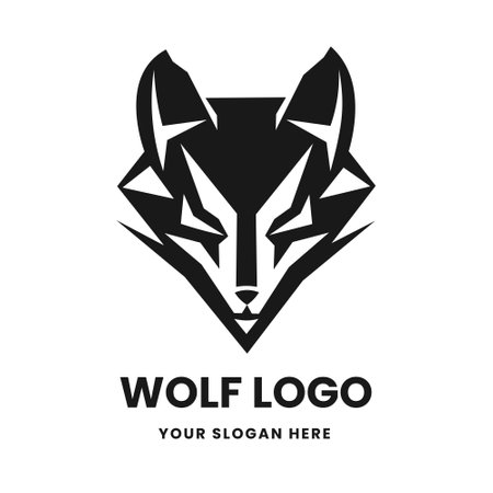 Wolf logo vector template emblem symbol. Head icon design isolated on a white background. Modern black and white illustration. Simple minimalistic silhouette design for logo, tattoo, and t-shirt printのイラスト素材