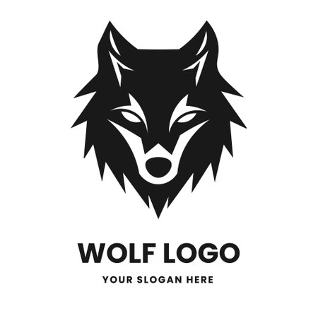 Wolf logo vector template emblem symbol. Head icon design isolated on a white background. Modern black and white illustration. Simple minimalistic silhouette design for logo, tattoo, and t-shirt printのイラスト素材