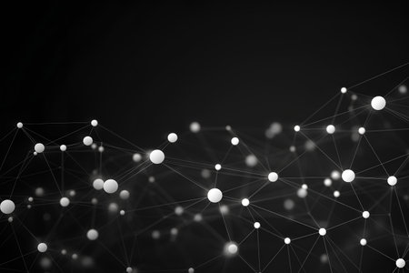 Technology abstract network background with a bright cyber network grid and connected particles. The concept for Big data visualization. Sound wave. 3d rendering. Digital connected dots and linesの素材