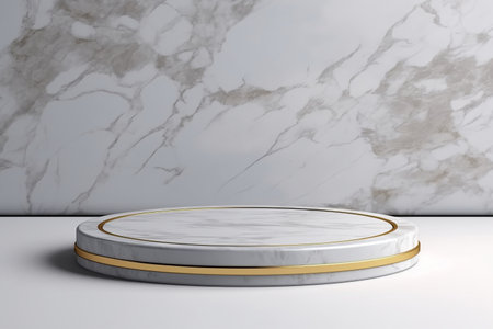 Abstract cylinder pedestal podium display. Gray marble with gold details. Product presentation, mock up, show natural cosmetic product. Modern pastel scene for Award, Decor element background, studio lightingの素材