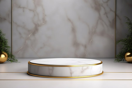 Abstract cylinder pedestal podium display. Gray marble with gold details. Product presentation, mock up, show natural cosmetic product. Modern pastel scene for Award, Decor element background, studio lightingの素材