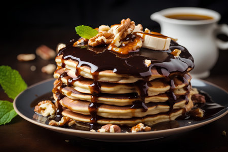 Banana Pancakes Stack Adorned with Fresh Bananasの素材