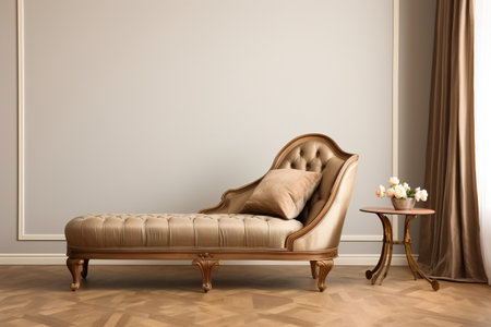 Antique chaise lounge in an elegant reading nook in classic muted tones, home interior design of modern living roomの素材