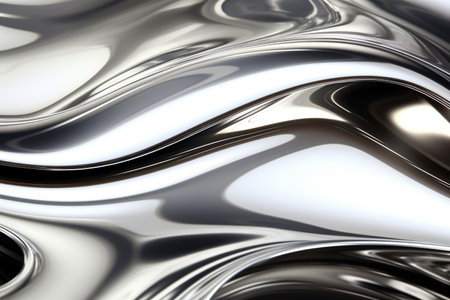 Close up texture of liquid glossy silver metal fluid gradient waves abstract background, backdrop for web promotion. Texture, background, patternの素材