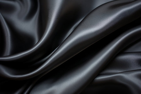 Elegant black silk fabric with a silky sheen. Texture, background, patternの素材