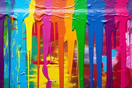Dripping wet paint texture in vibrant rainbow colors. Texture, background, patternの素材