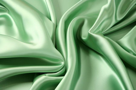 Elegant green silk fabric with a silky sheen. Texture, background, patternの素材
