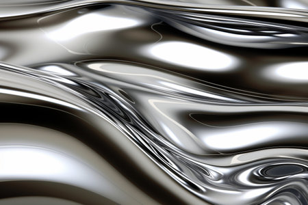 Close up texture of liquid glossy silver metal fluid gradient waves abstract background, backdrop for web promotion. Texture, background, patternの素材