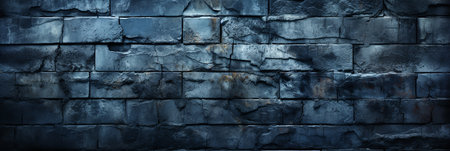 Dark blue stone texture with cracks. Wide panoramic abstract natural volumetric navy rock background with copy space. Grunge modern surface for banner design AI generatedの素材