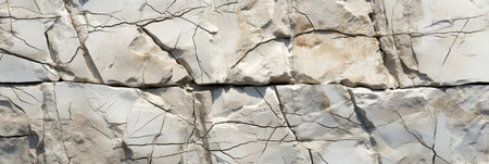 White grunge rock wide panoramic texture of the stone wall. Abstract background with cracks. Natural gray surface with copy space for modern banner design AI generatedの素材