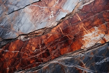 Brown marble stone texture with cracks. Abstract natural granite dark red rock background with copy space. Grunge modern surface for banner design AI generatedの素材