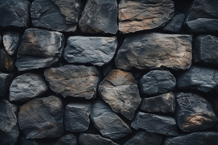 Gray stone texture with bricks. Abstract natural volumetric dark rock background with copy space. Grunge modern surface for banner design AI generatedの素材