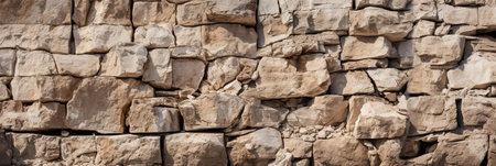 Light brown stone texture with bricks. Abstract wide panoramic beige grunge banner background. Natural rock surface with copy space for modern design AI generatedの素材