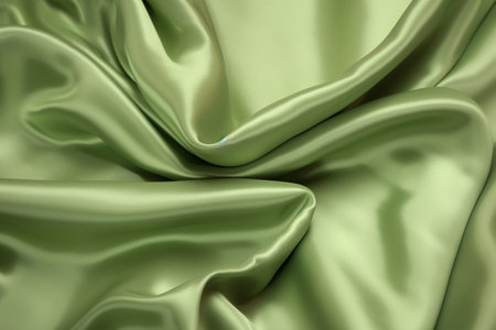 Elegant green silk fabric with a silky sheen. Texture, background, patternの素材