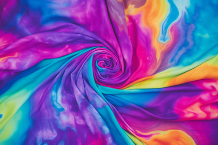 Vibrant tie-dye fabric texture with swirling colors. Texture, background, patternの素材
