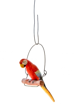An isolated red parrot model on a perchの写真素材