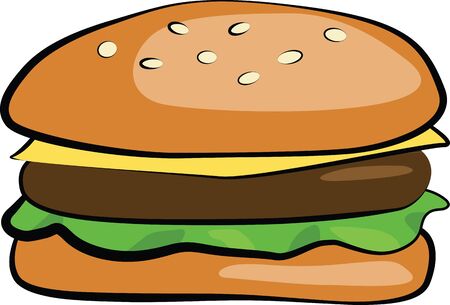 A hamburger consisting of a layer of meat, cheese and lettuceのイラスト素材