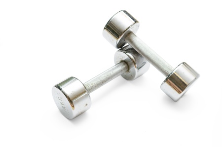 isolation of a couple of metal dumbbellsの写真素材