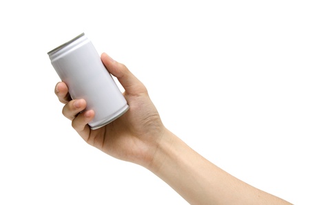 a hand holding a white canの写真素材