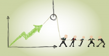 businessmen use a hoist to improve businessのイラスト素材