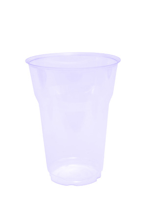 an empty purple transparent disposible glassの写真素材