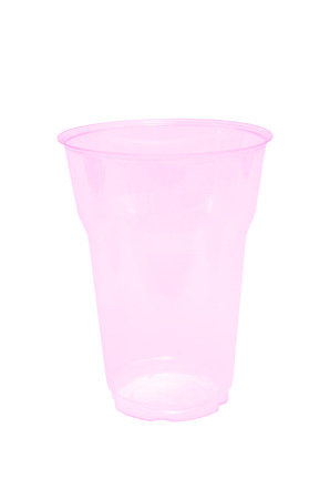 an empty pink transparent disposible glassの写真素材