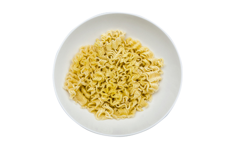boiled instant noodle in a white bowlの写真素材