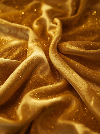 Golden satin background with sparkles, close-up view.の素材