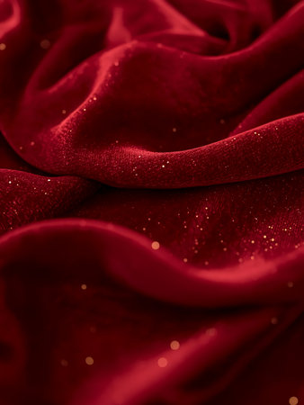 close up of red velvet fabric with glitter and bokeh effectの素材