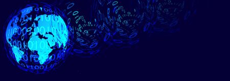 lue world surrounded by distorted binary text. Can be used to design a web page, brochure, PowerPoint background (if cropped) etcの写真素材