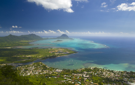 Aerial view of Le Morne Brabant and Tamarin village in Mauritiusの写真素材