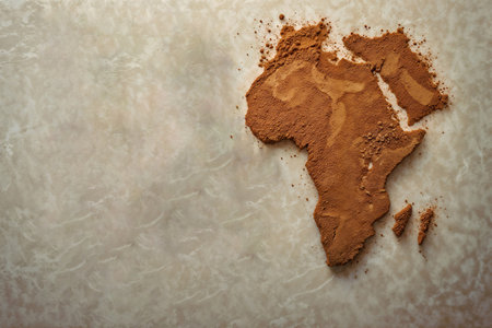 Creative Coffee Powder Art Depicting the Map of Africa on a Marble Backgroundの素材