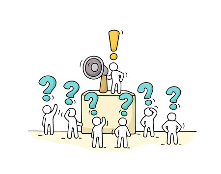 Sketch crowd of little people with questions.のイラスト素材