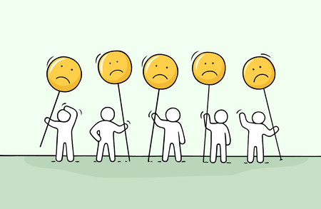 Crowd of working little people with sad sings.のイラスト素材