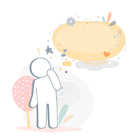 Man with empty speech bubble. Cartoon vector illustration in a flat style.のイラスト素材