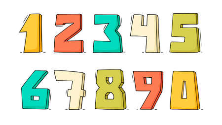 Cartoon set with different numbers. Doodle illustration about school and mathematics.のイラスト素材