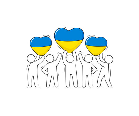 People holding heart with colored the flag of Ukraine. Support concept for Ukraine.のイラスト素材