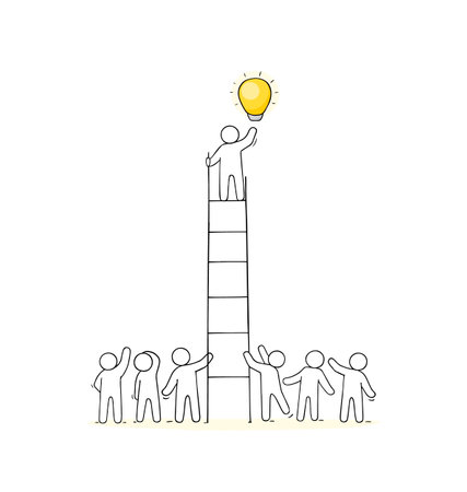 Business background with people and lamp idea. Modern vector illustration about imagination and creativity.のイラスト素材