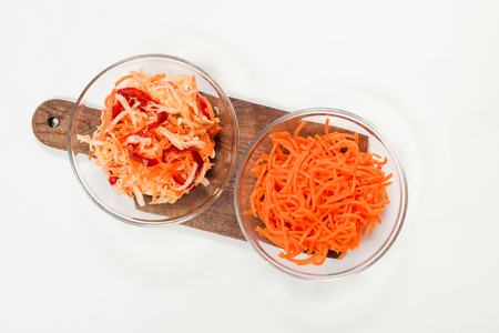 Vegetable salad close-up on a white backgroundの写真素材
