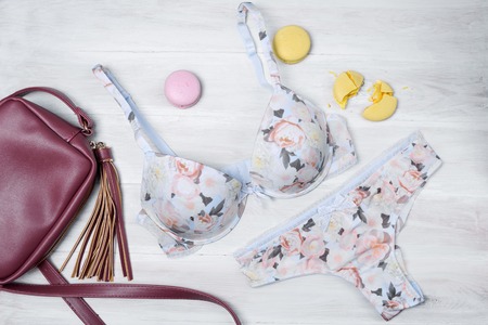 lacy lingerie womens underwear on white background closeupの写真素材